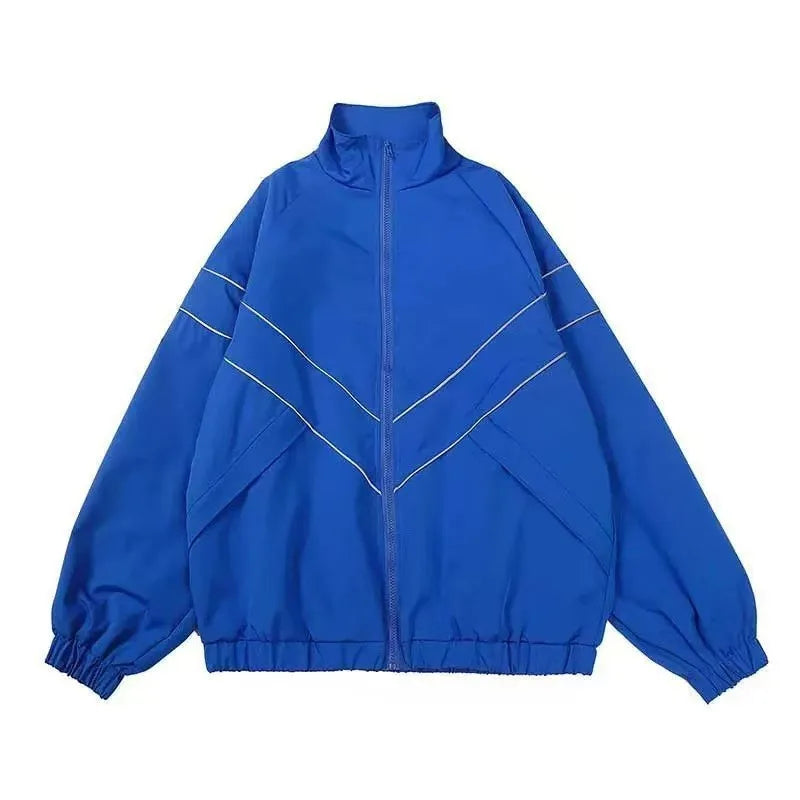 Hip Hop Varsity Jacket High Street Patchwork Color Black Windbreaker Coats