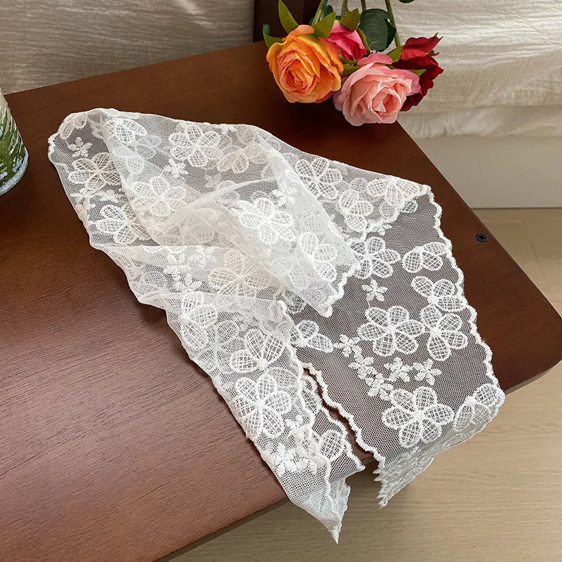White Woven Floral Lace Hair Scarf Wraps