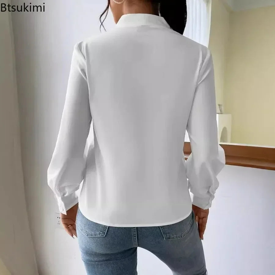 Women's Elegant Blouses Solid Color Long Sleeve V Neck Shirts