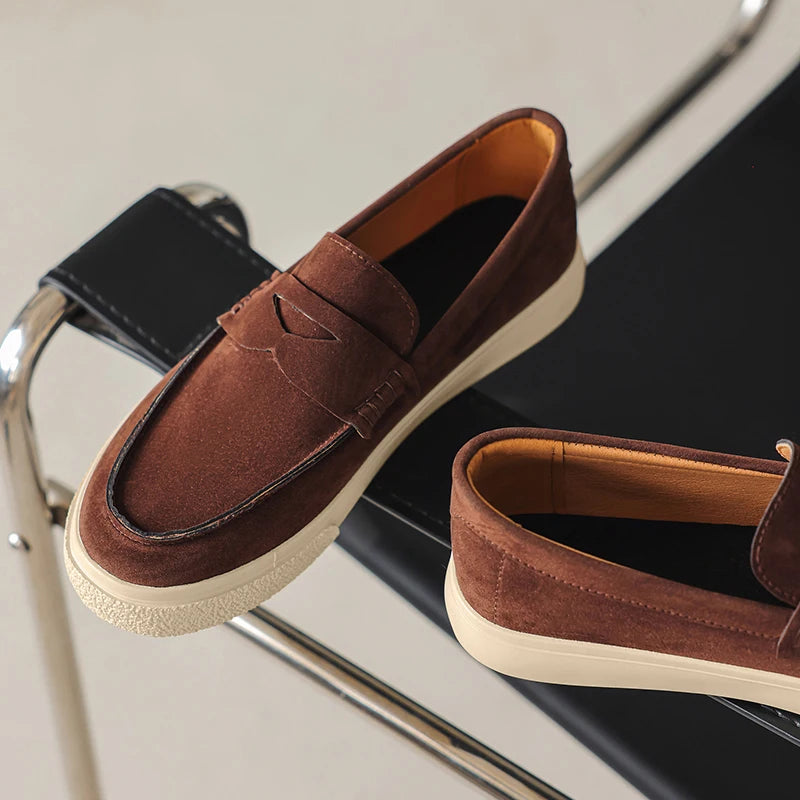 New Suede Leather Mens Loafers Cowhide Slip On Flats