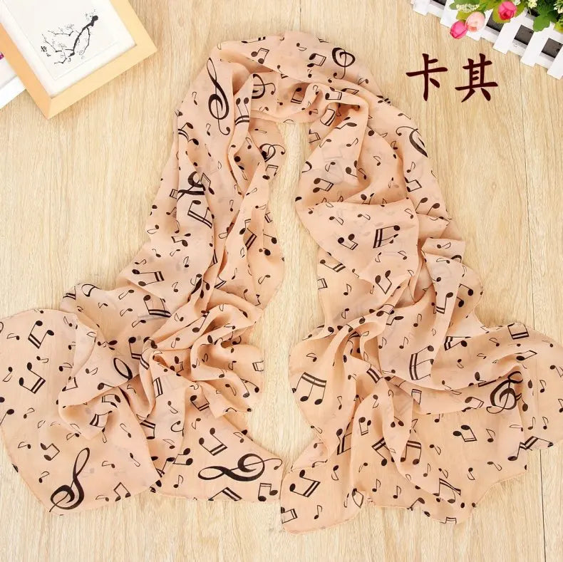 Ladies Musical Note Print Chiffon Neck Scarf
