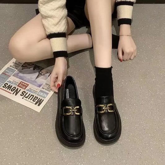 Woman Pumps Cute Black Loafers Low Heel Elegant Shoes