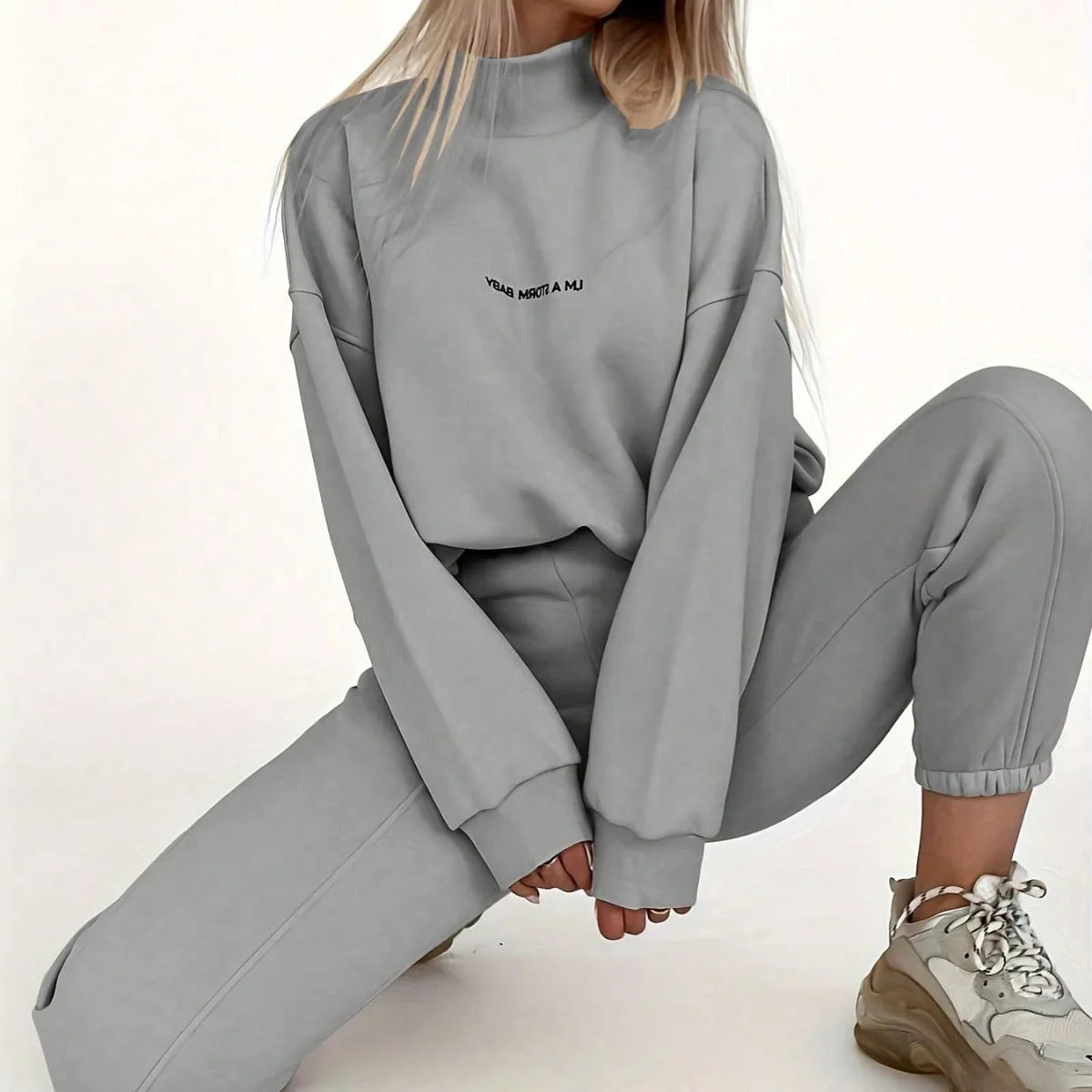 Sweatshirt  pant Women Letter Print Two Piece Set