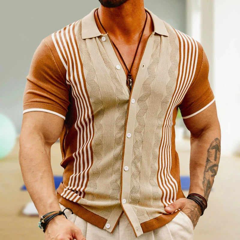 Jacquard Polo Shirts Man Knitwear Business Casual Summer  Viscose Elastic Silky Camisas
