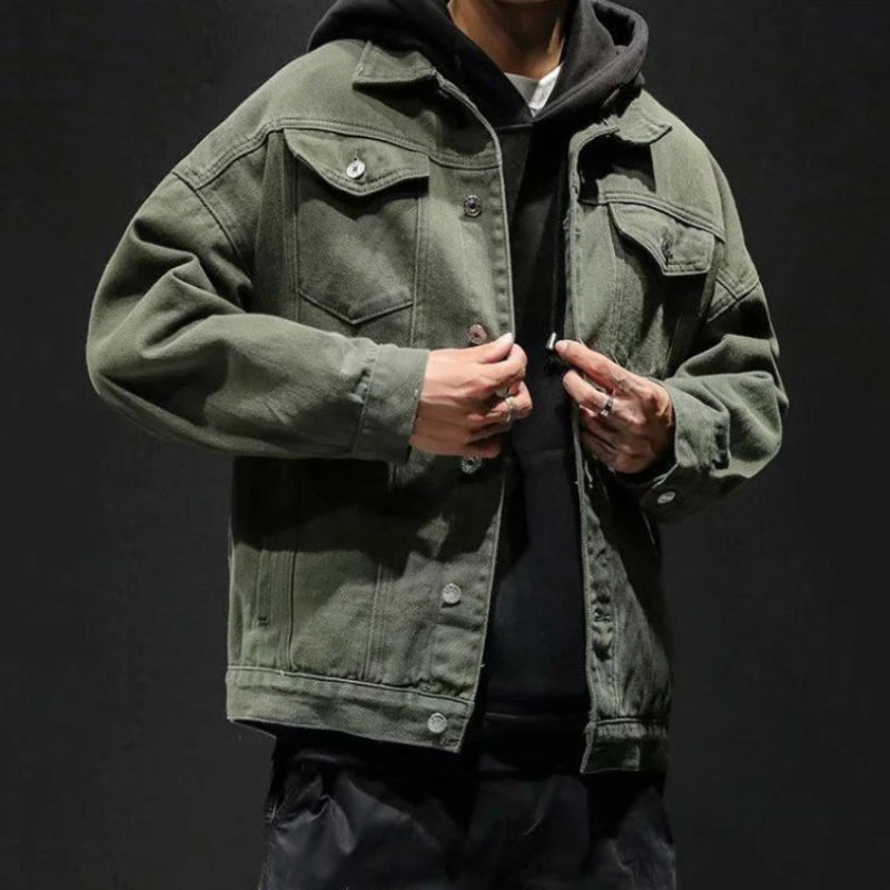 Men's Denim Jacket Autumn Male Jean Coats Black Cargo
