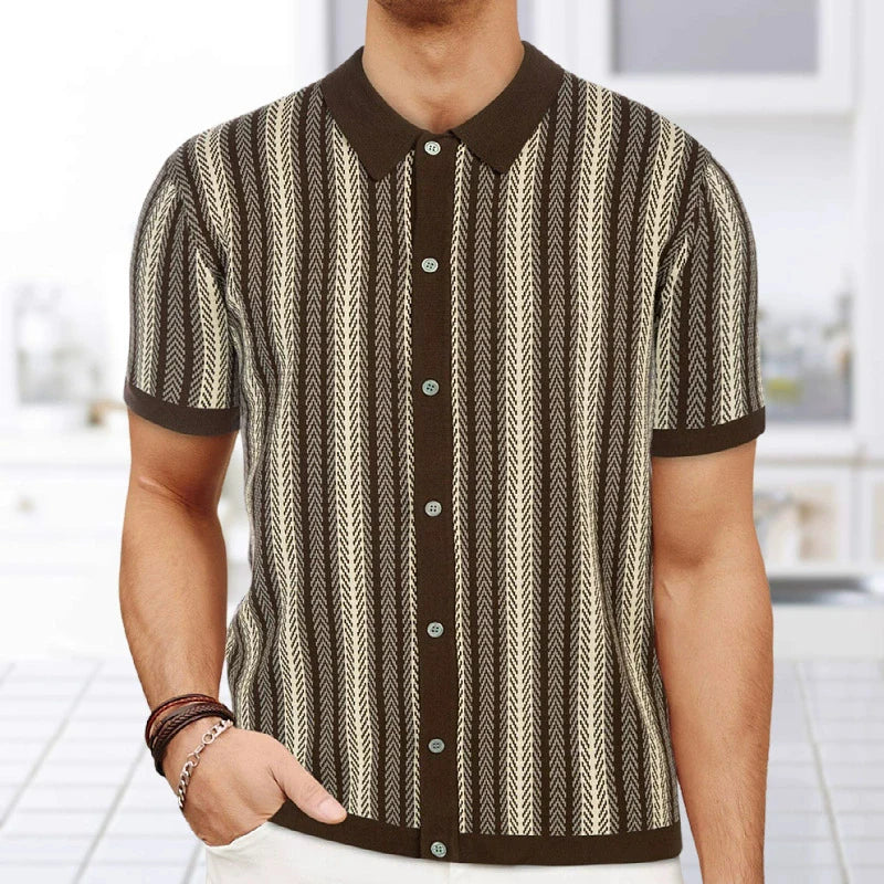 Jacquard Polo Shirts Man Knitwear Business Casual Summer  Viscose Elastic Silky Camisas