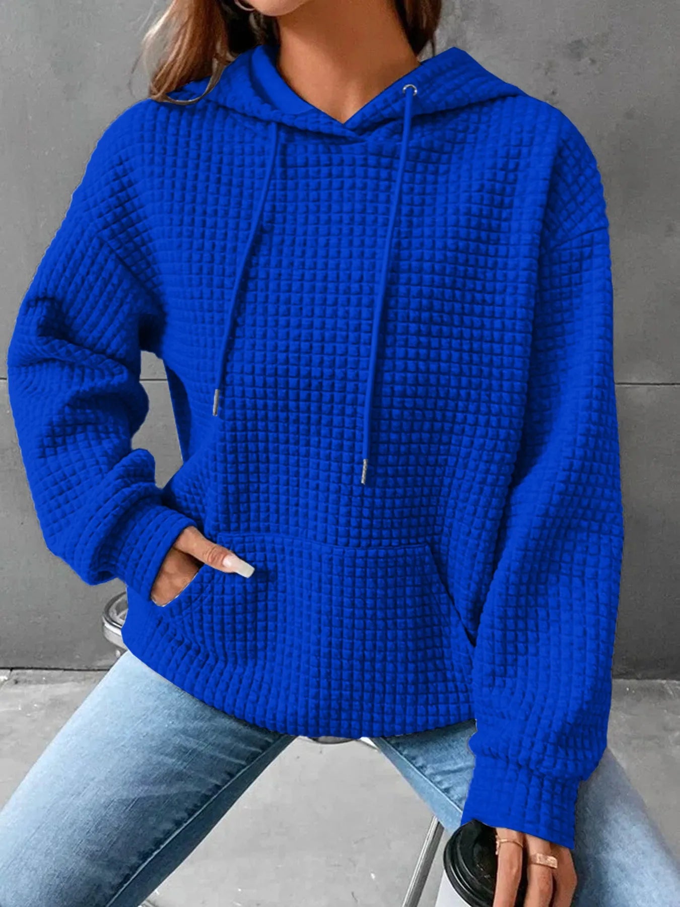 Women's hooded sweatshirt spring and autumn style waffle