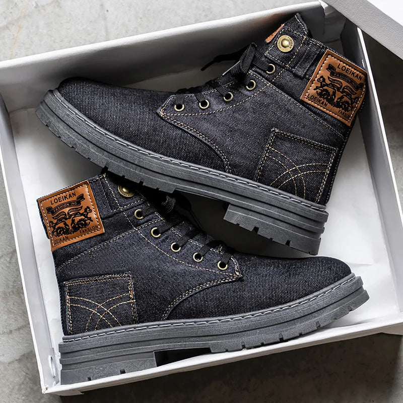 Men's high top denim boots