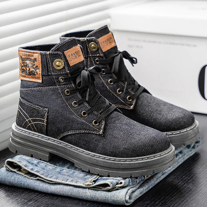 Men's high top denim boots