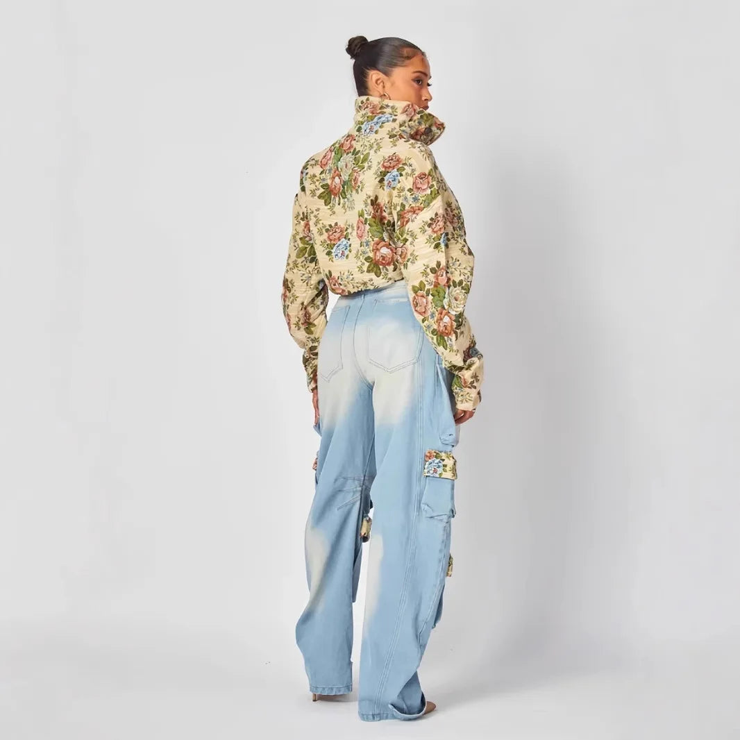Women Pant Sets Print Matching Sets High Waist Straight Jeans Tracksuit
