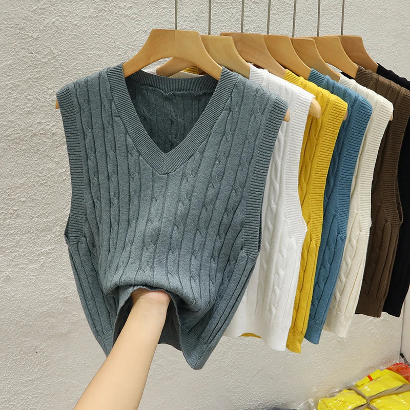 Knitted Women Sweater Vest New Sleeveless V-Neck Knit Sweater Vest