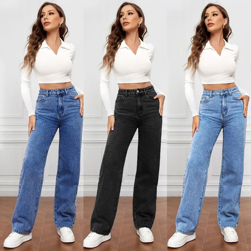 High Waist Slim Fit Straight Leg Jeans for Women