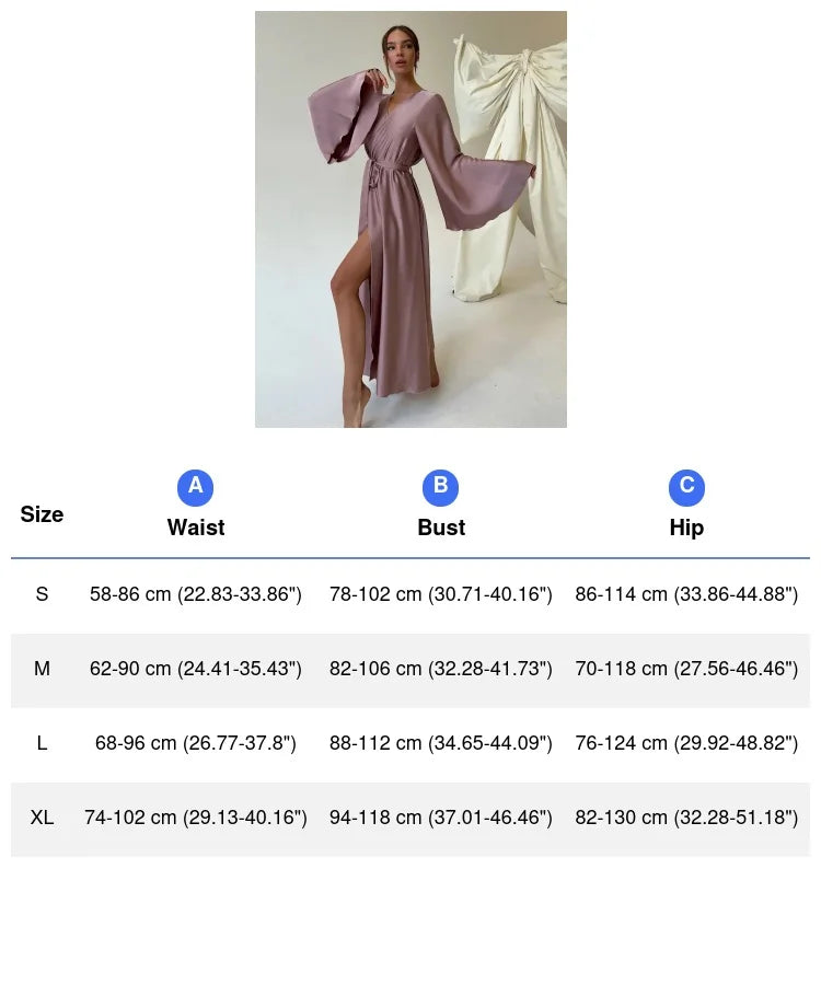 Satin Loose Robe Sexy High Waisted Split Party Dresses