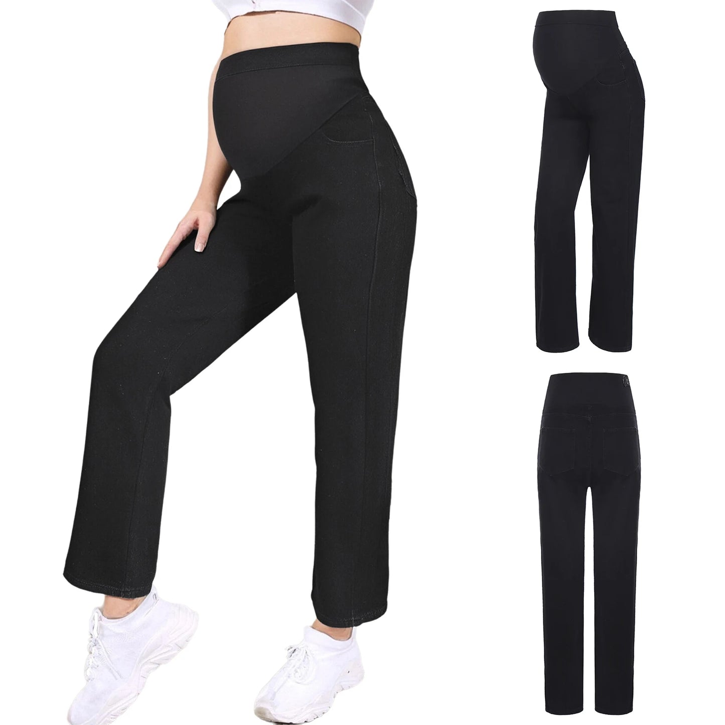 Maternity Jeans Pregnant Women Clothing High Waist Wide-Leg Denim Pants