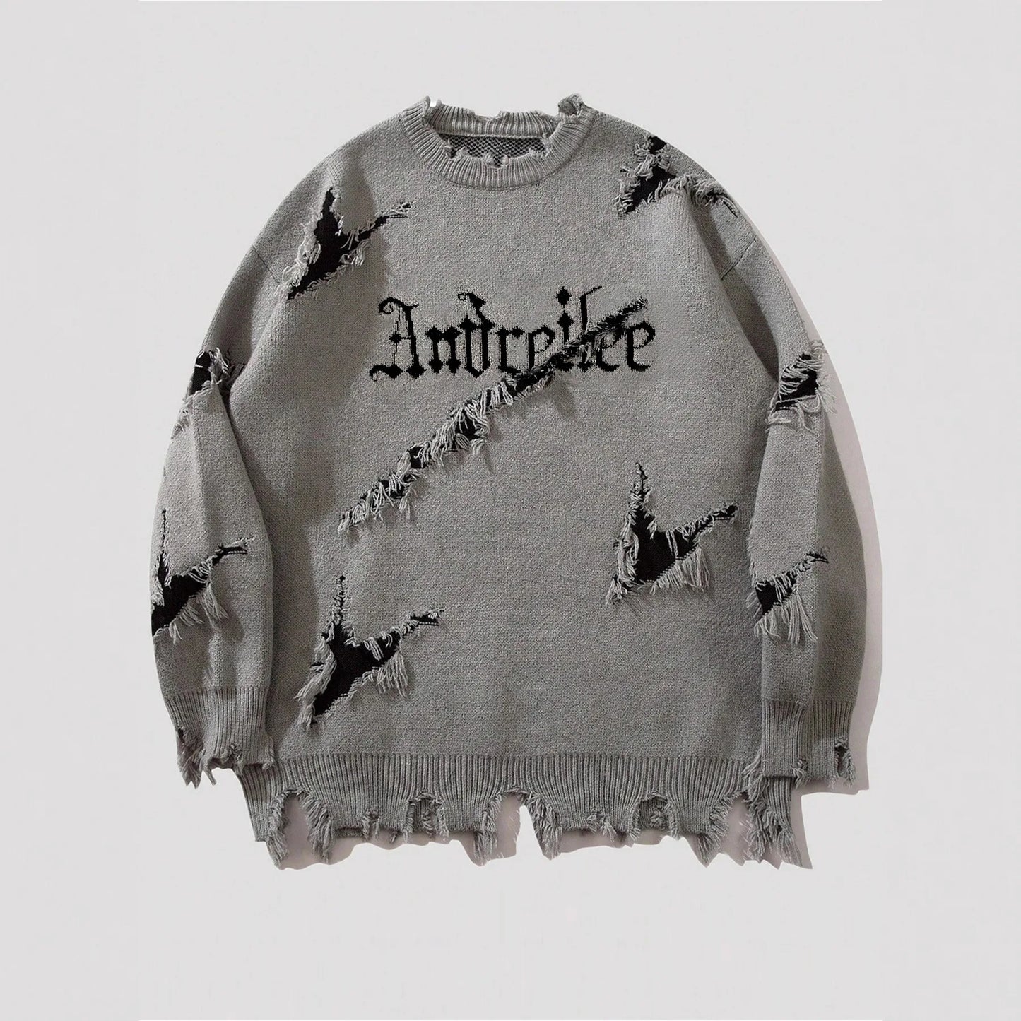 Men Distressed Sweater Hip Hop Pullover Vintage Casual Knitwear
