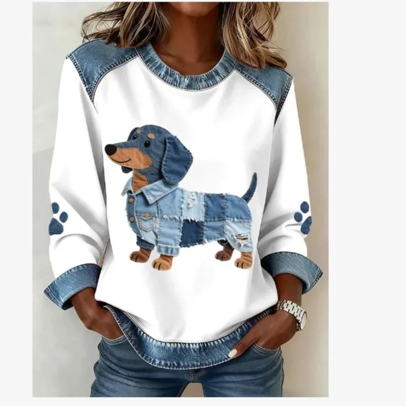 Women's Sweatshirts Pullovers  Casual Dog Printed Round Neck Long