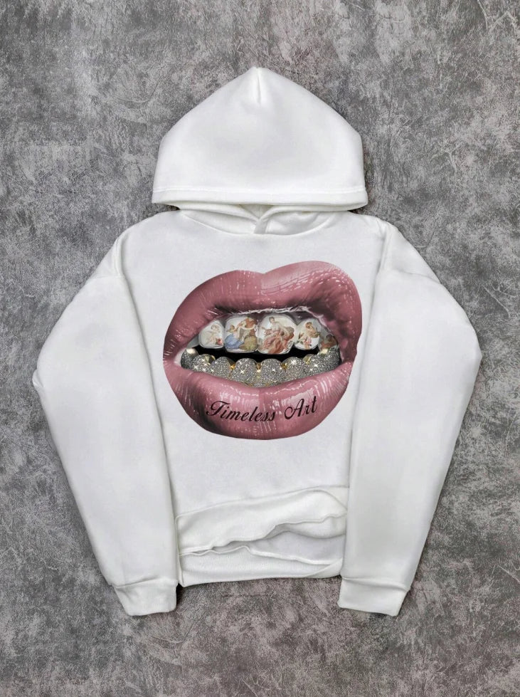 Men Casual pink Lip printed Hoodie