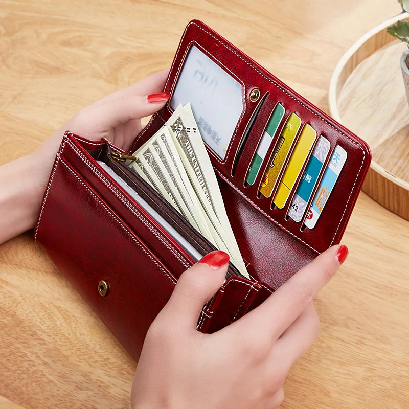 Women's Leather Wallet Woman Luxury Long Wallets