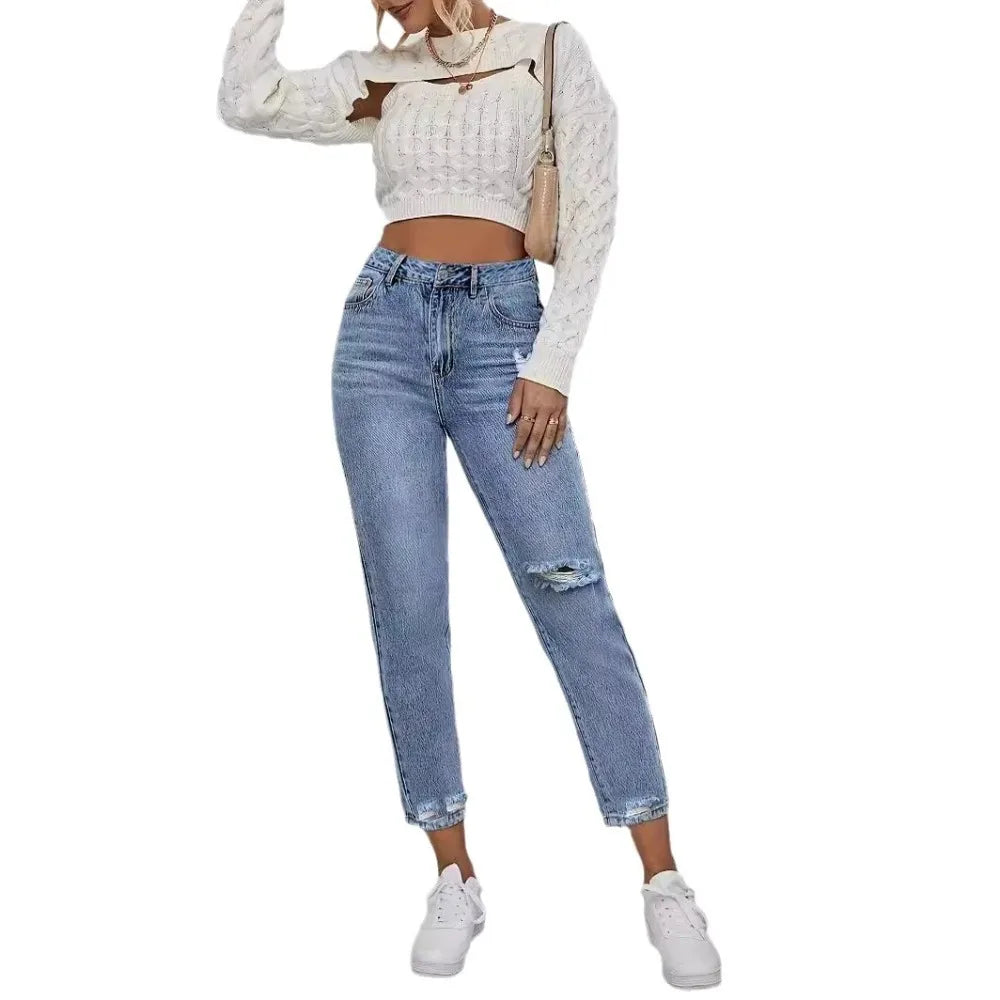 Casual Washed Ripped Jeans for Women