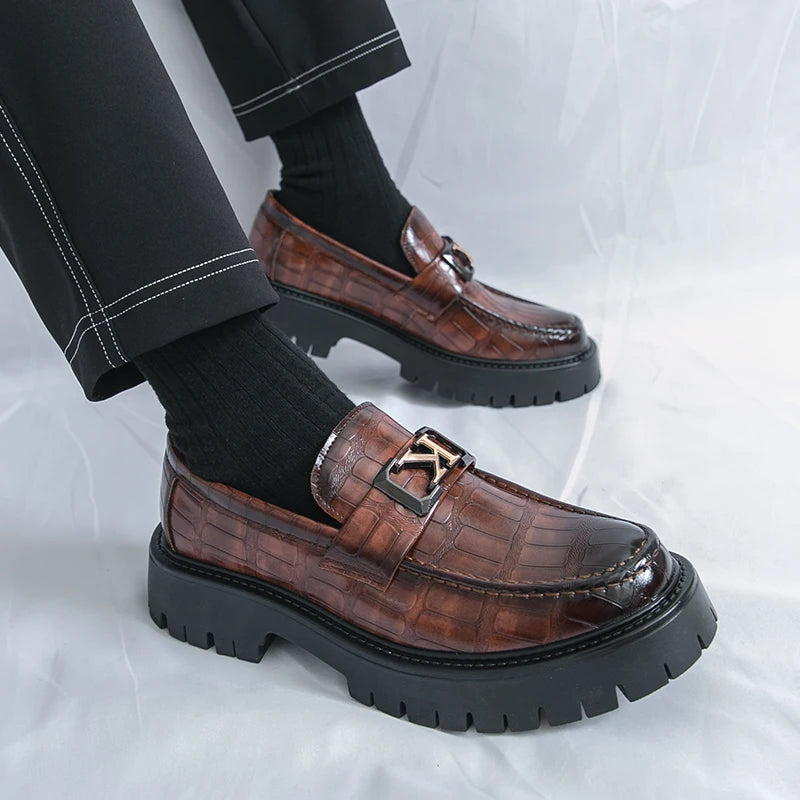 New Platform Men Shoes Slip on Dress Shoes Thick Bottom Loafers