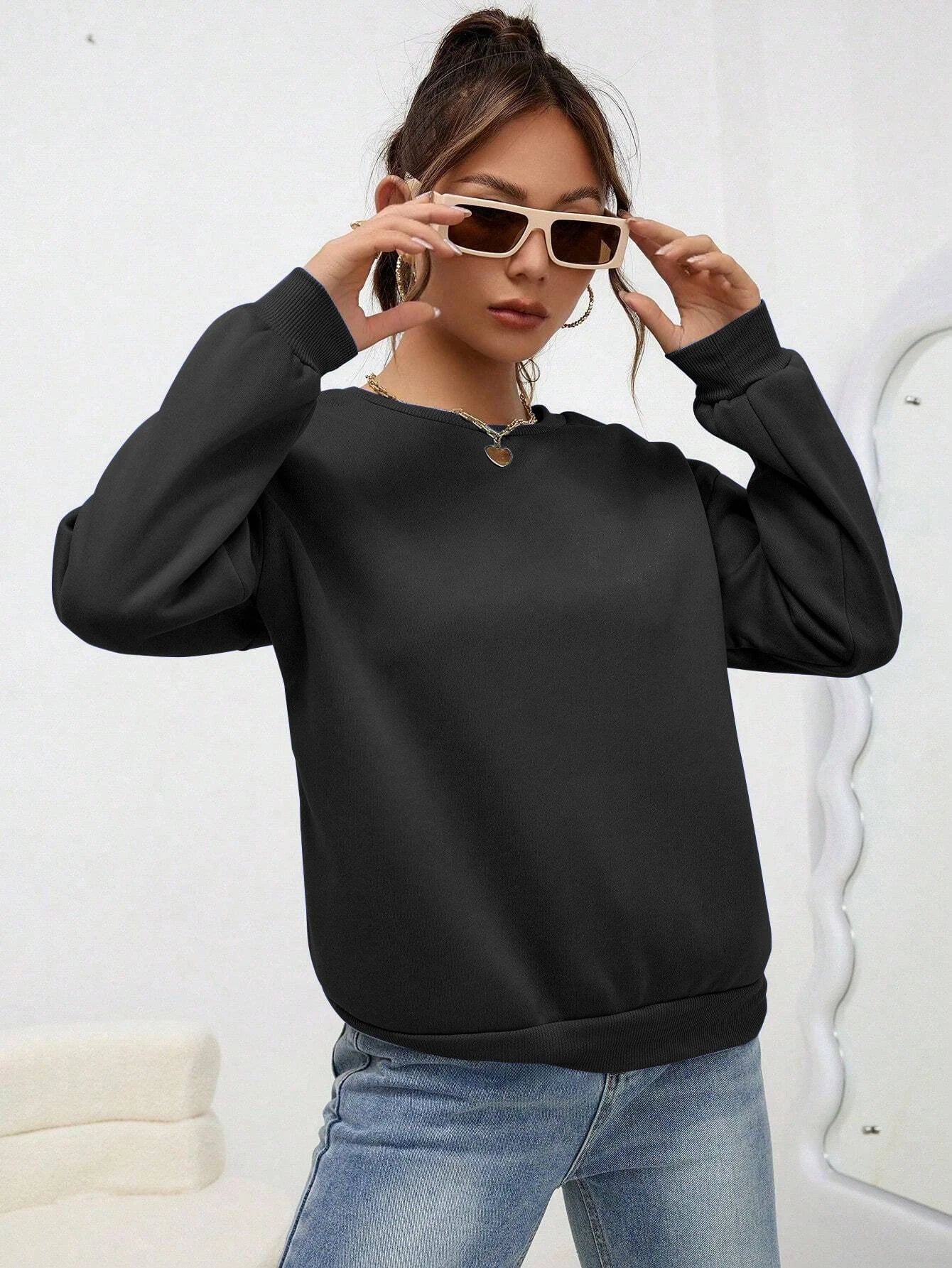 Woman Sweatshirt Casual Solid Color All-Match Clothing