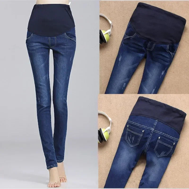Maternity Jeans For Pregnant Women High Waist Support Belly Maternity Hip Lifting Elastic Denim