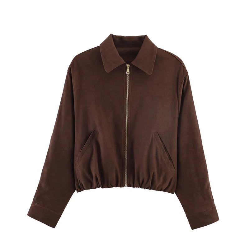3-Color Loose Zip-up Jacket Casual Chic  Jacket