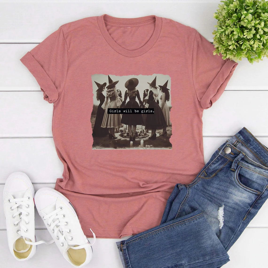 Girls Will Be Girls Female T Shirts Funny Feminist Witch Tshirt Women Rights Feminist