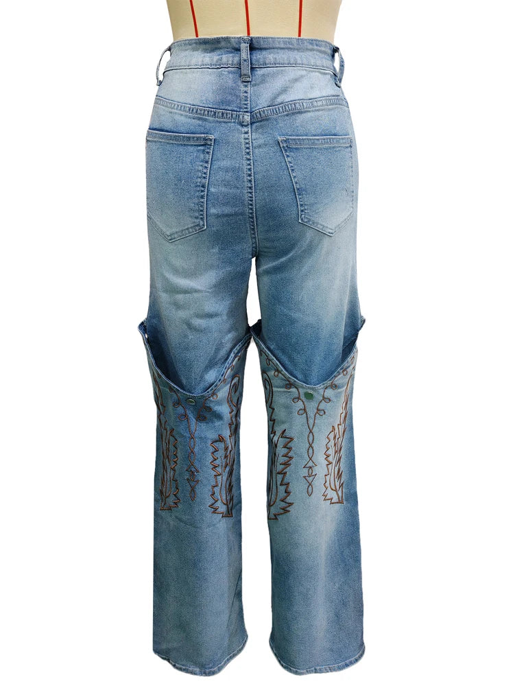 Fashion Woman Vintage Embroidery Denim