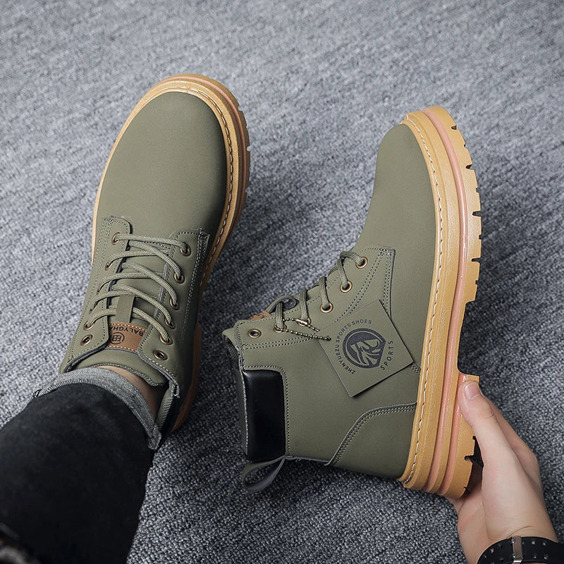 Men's Boots, Retro English-style Dark Brown Boots, Men's High-top Casual Sneakers