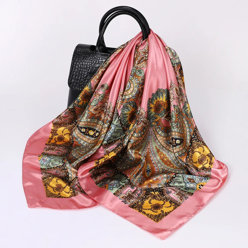Women Luxury Square Silk Foulard Satin Bandana