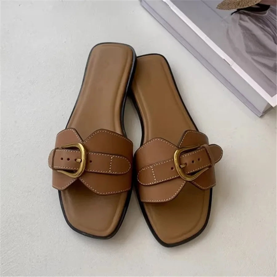 Slippers for Woman Beach Flats Ladies Buckle Slides Gladiator Sandals
