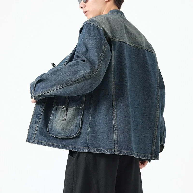 Fashion Men Denim Jacket Cotton Kimono Vintage Traditional Jackets