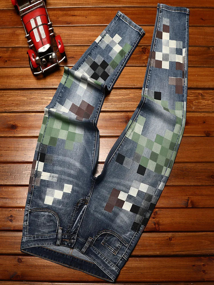 mosaic printed jeans for men