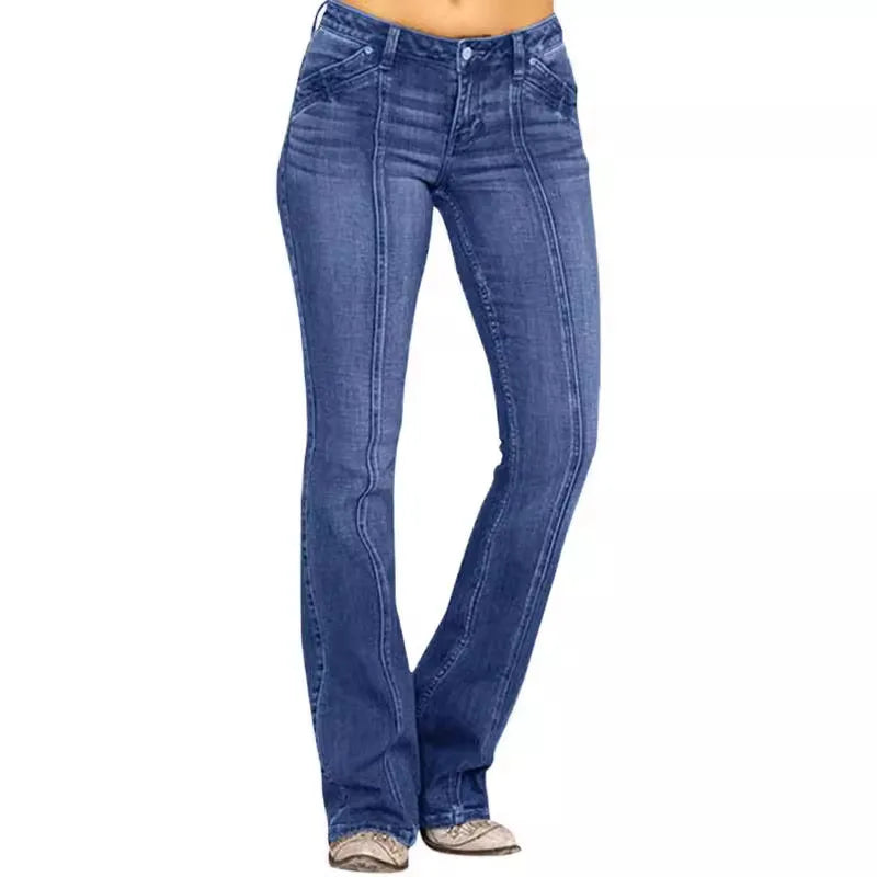 Women's Retro Washed Low Waisted Flared Jeans
