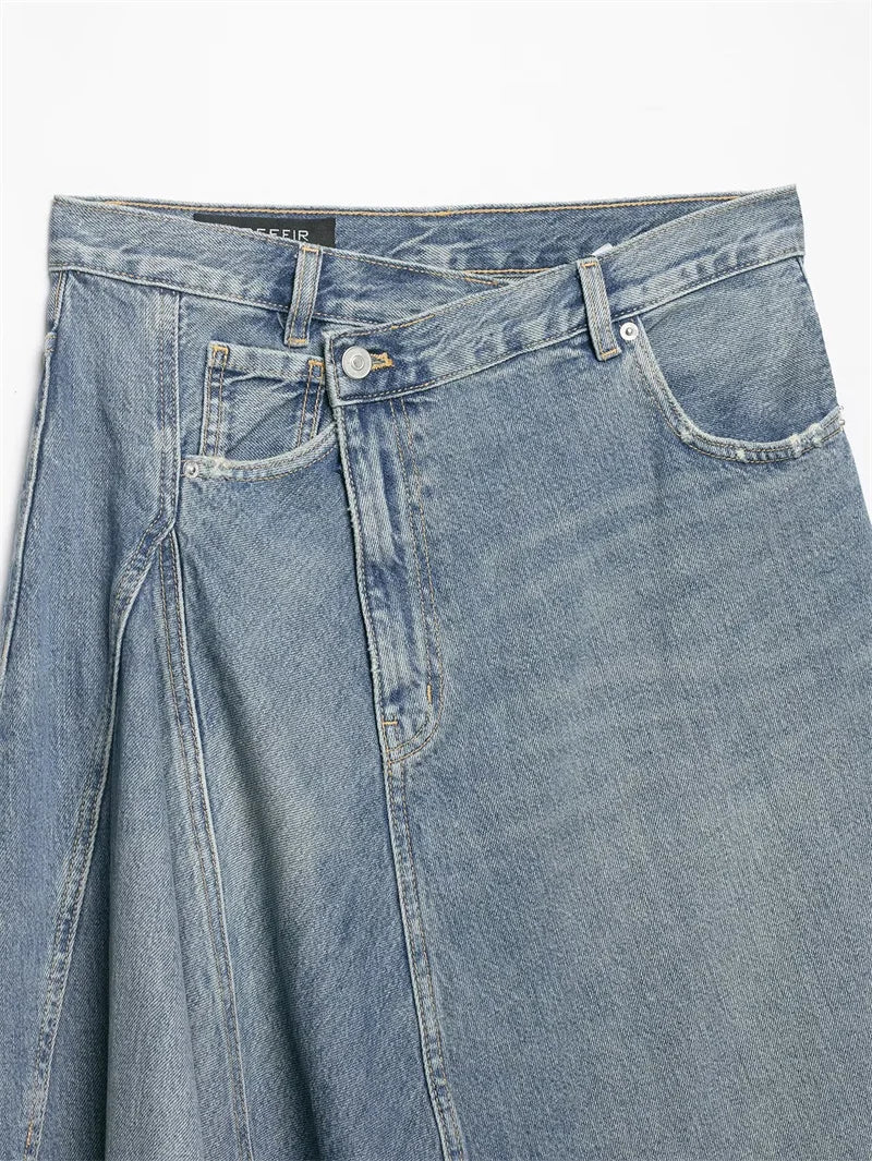 Asymmetrical Denim Skirt for Women Stylish Casual Chic Female Skirts
