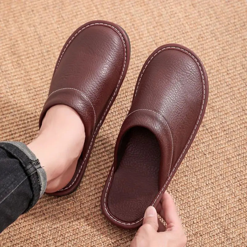 Unisex Leather Slippers  Non-slip Waterproof Floor Slides