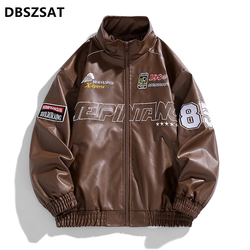 Leather Jacket   Motorcycle PU Mens Stand Collar Casual Windbreaker