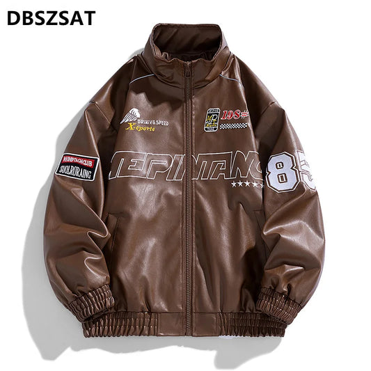 Leather Jacket   Motorcycle PU Mens Stand Collar Casual Windbreaker