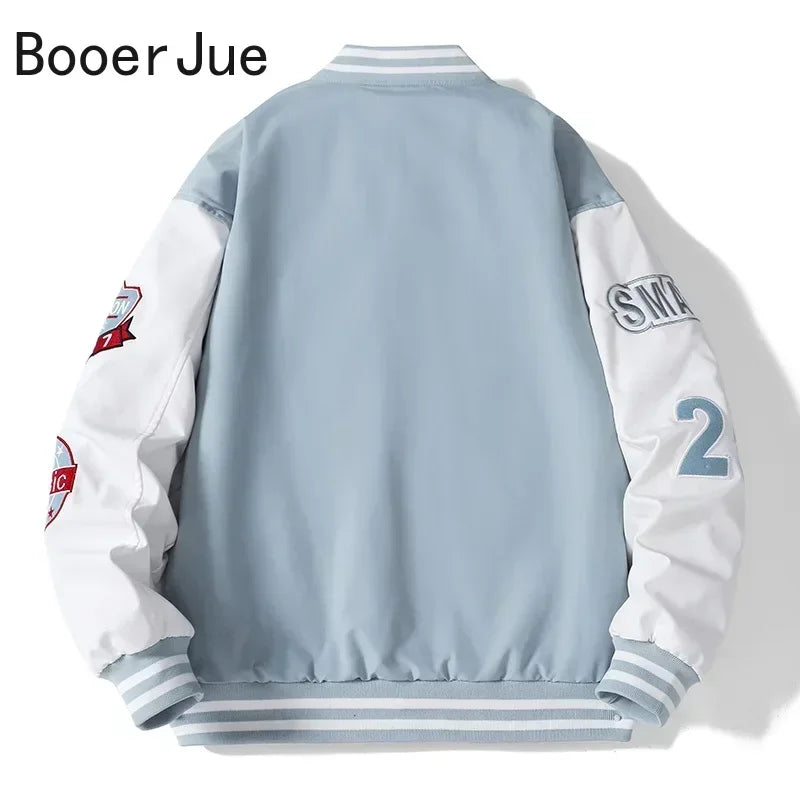 Varsity Baseball Bomber Jacket Men bone work Leather Jackets