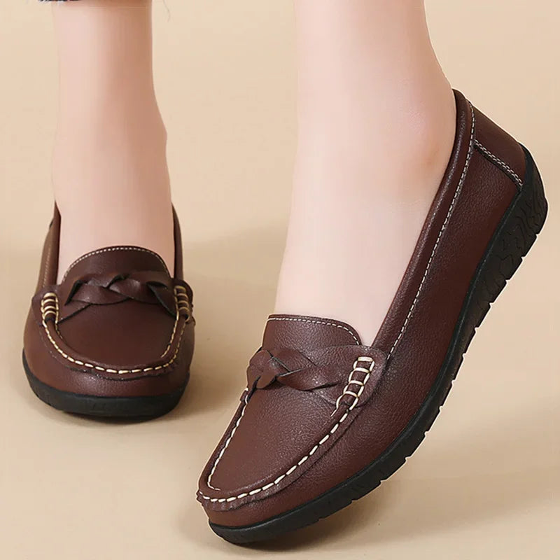 Women Soft Leather Loafer Flats Slip On Casual Shoes