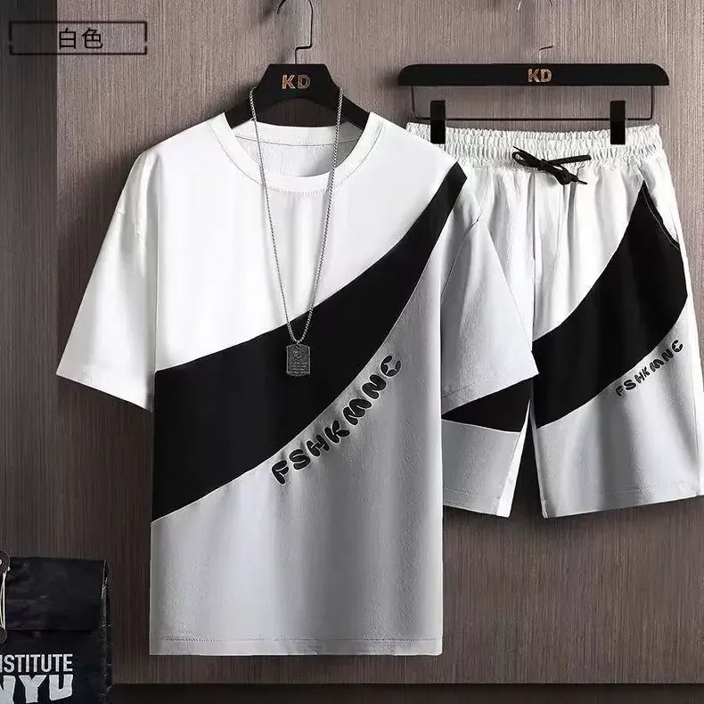 Men Summer Tracksuit Short T-Shirt +Shorts Set Sports Fashion Outfit