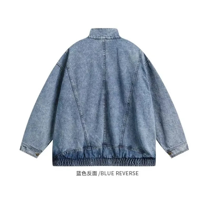 Denim Jacket Men's  Loose Design Sense of Standing Collar