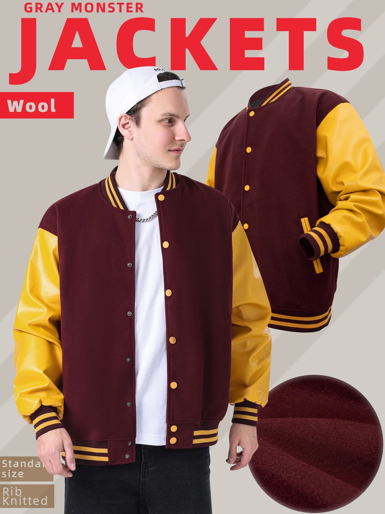 Faux Leather Sleeves Letterman Classic Baseball Coat Bomber Jacket