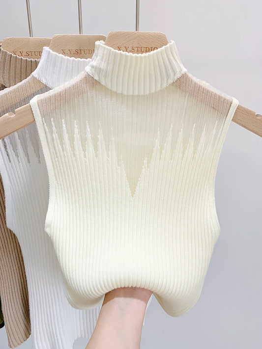 Tank Top Half Neck Vest Female Sleeveless Sweater