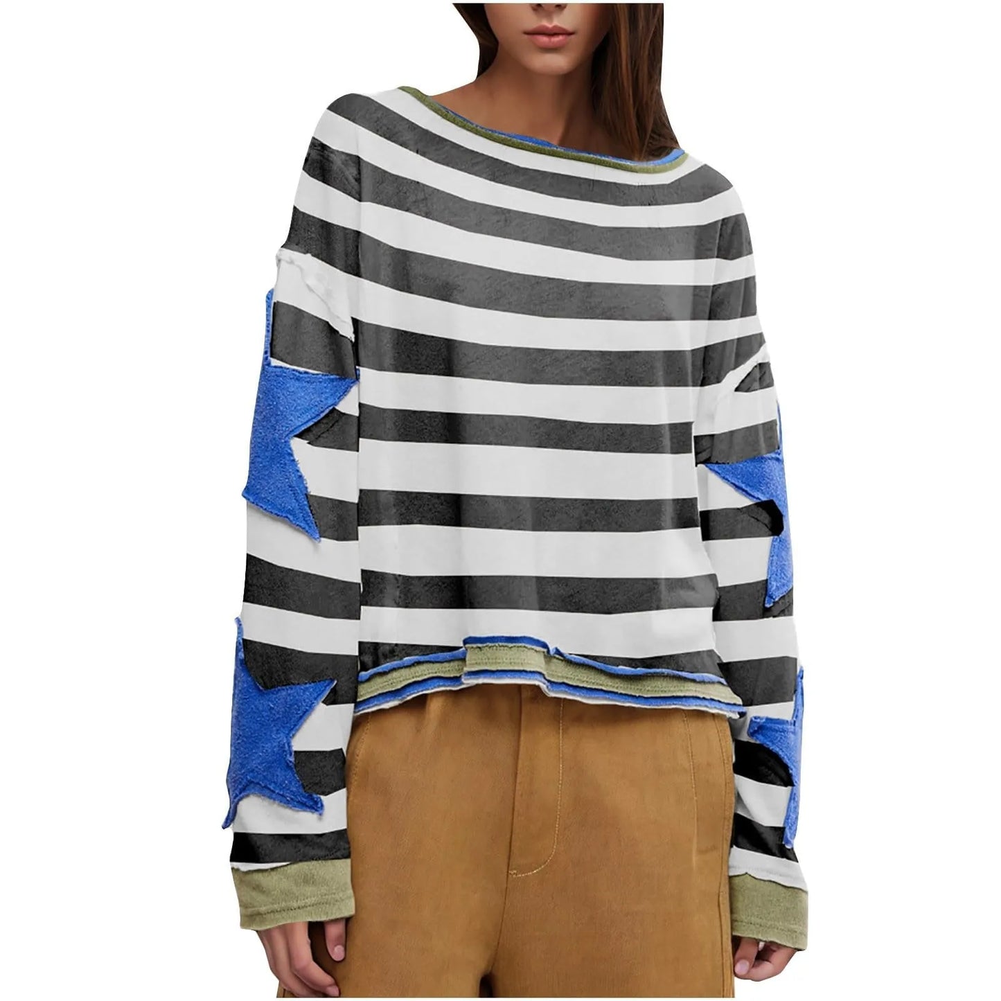 Women's Oversized Sweatshirt Graphic Sweater Long Sleeve Round Shirt Tops