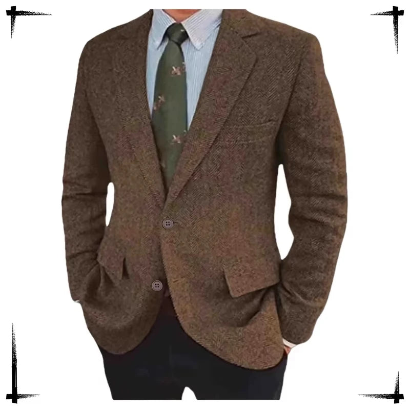 New Men's Vintage Herringbone Blazer Casual Business Suit