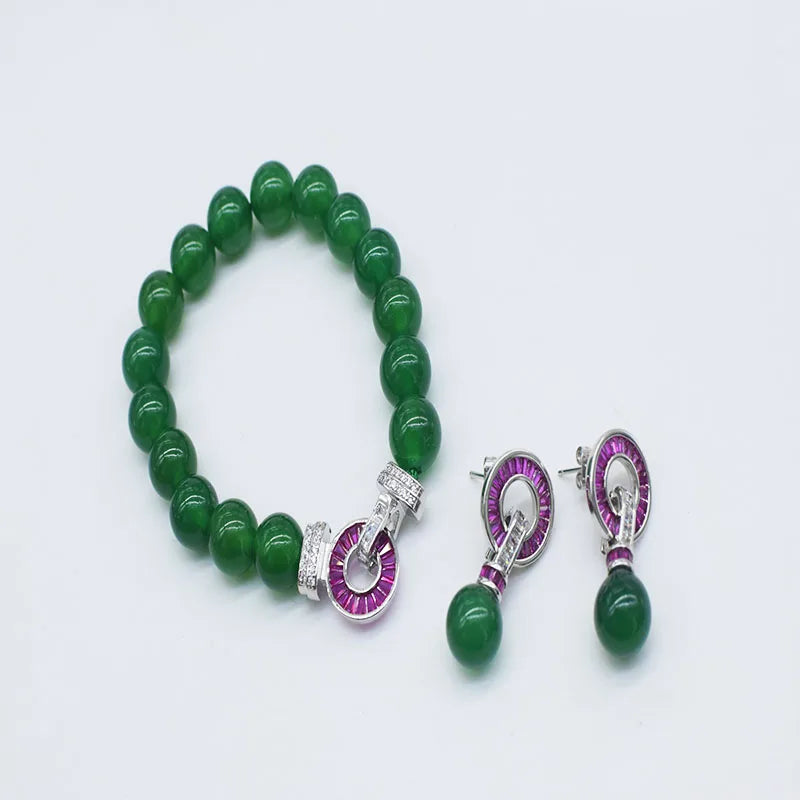 Agate round 10mm necklace bracelet earrings 45cm/18cm red zircon clasp women's jewelry