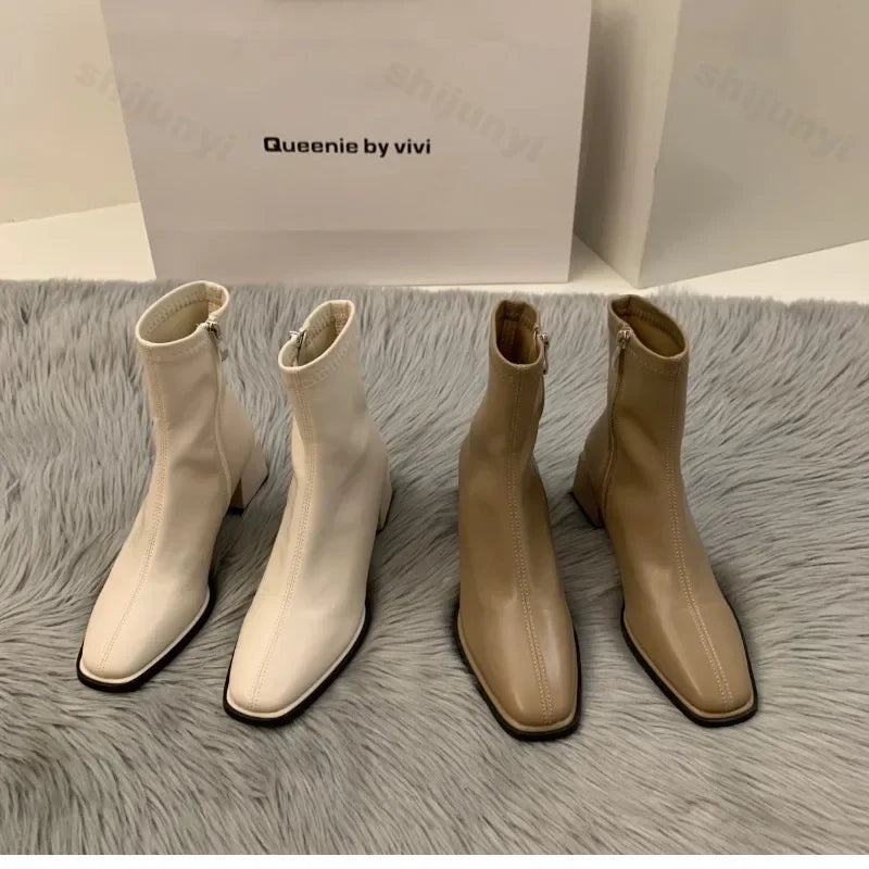 Short boots for women single boots round toe raised waterproof platform bare boots for women
