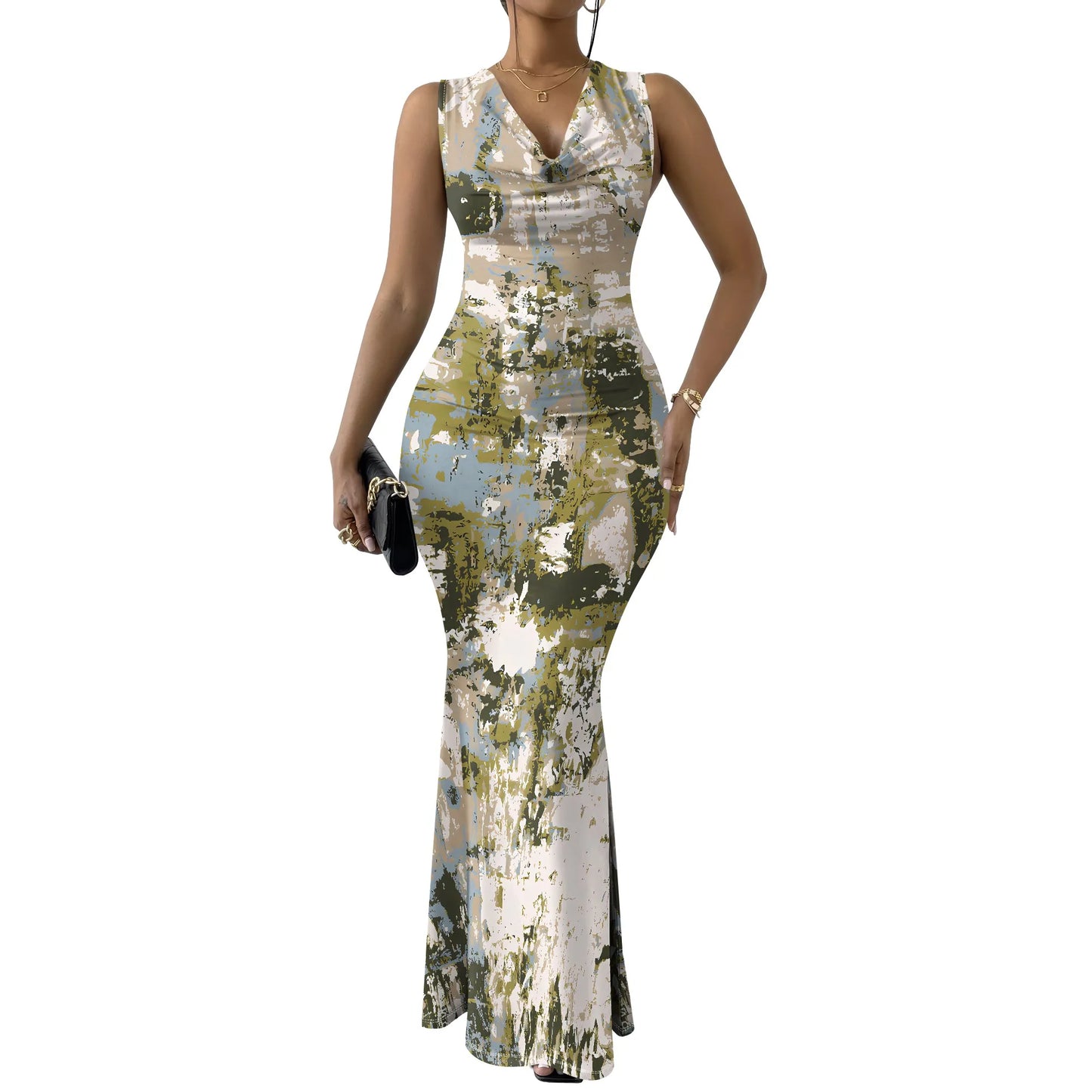Geometric Off-Shoulder Maxi Dress